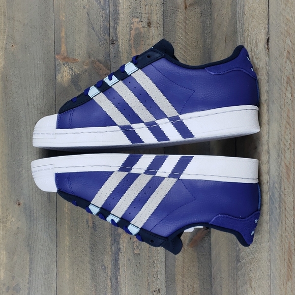 adidas Men's Originals Superstar Retro Leather Shoes Two Laces Legacy Indigo - Picture 7 of 9